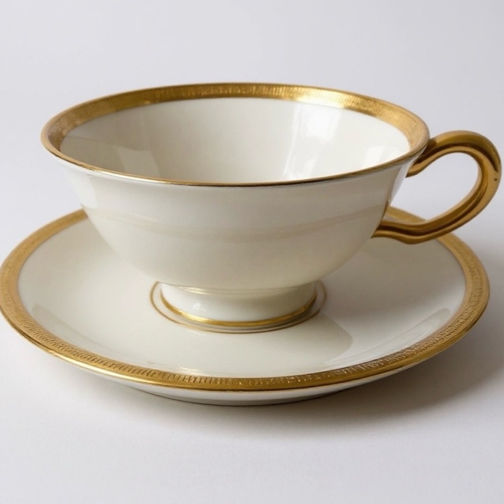 Lenox Tuxedo footed Gold and Cream Teacup and Saucer